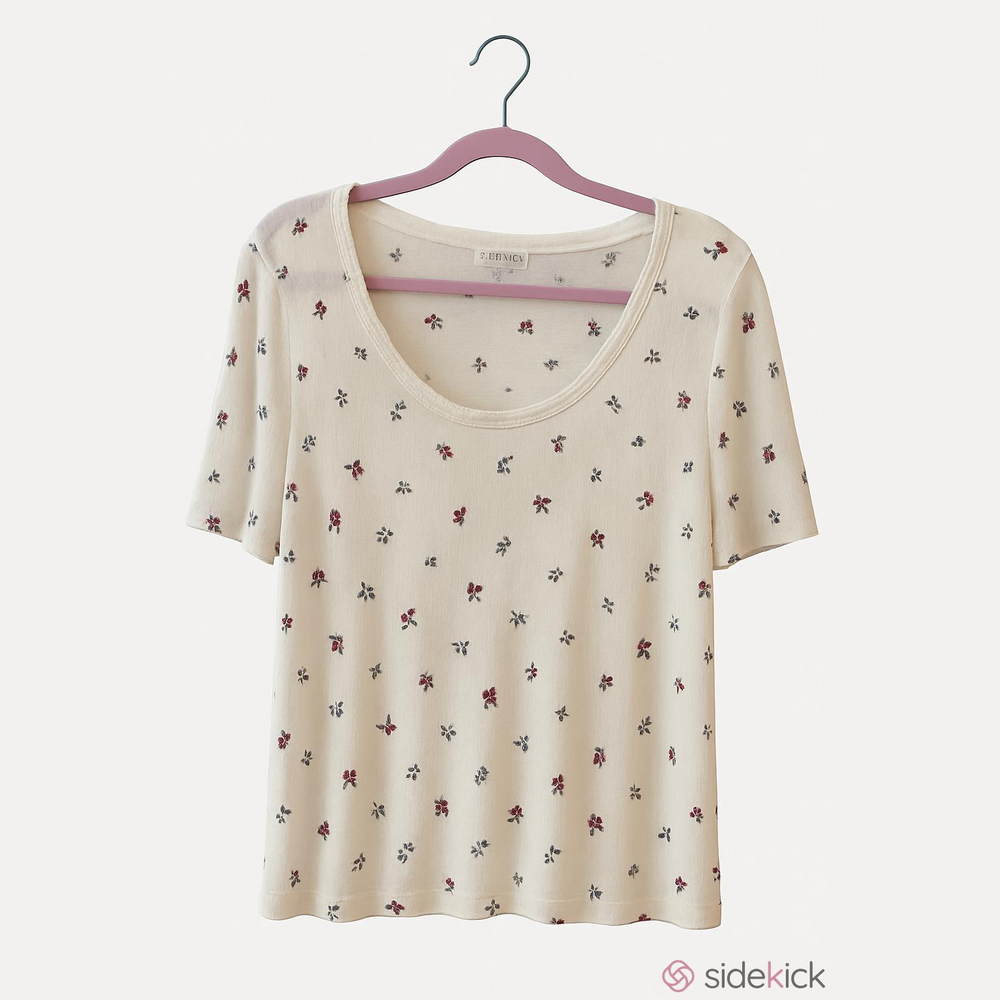Free people white scoop neck tee short sleeved ditsy print  size small